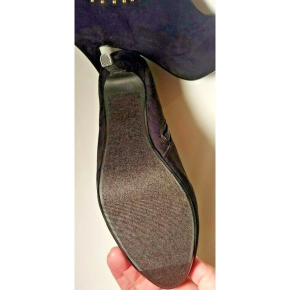 Women's Size 11M Black High Heeled Gold Blinged Booties NIB Side Zippers Suede - Picture 3 of 5